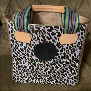 Consuela Leopard Print Classic  Tote Bag with Multicolor Straps
